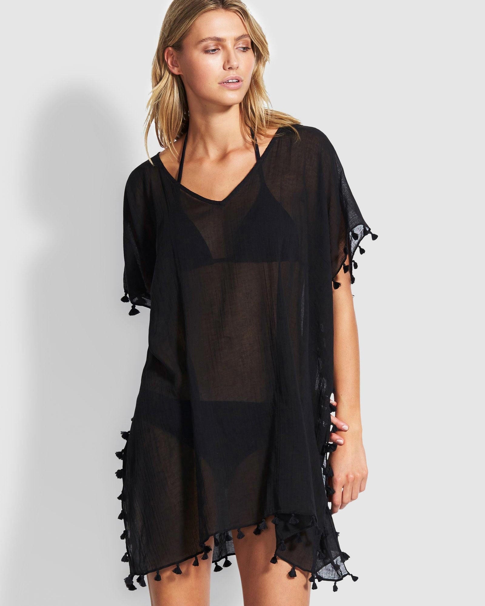 Seafolly Amnesia Kaftan 52162 Splash Swimwear Kaftans & Cover Ups O/S / Black 9337611823560