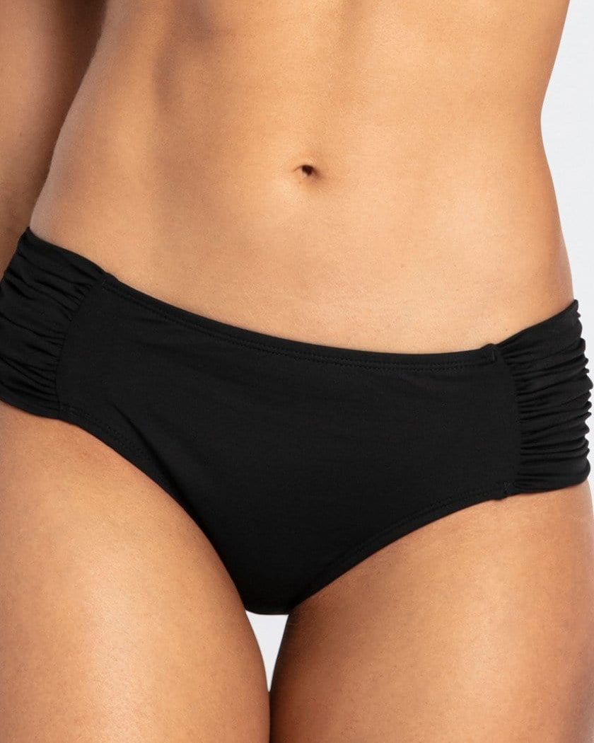 Sunseeker Basix Gathered Mid Rise Pant SS30666 Splash Swimwear Bikini Bottoms Black / 8 9318197212962