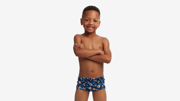 Toddler Boys Printed Trunks - Can We Build It? - Funky Trunks - Splash Swimwear  - Aug23, boys 0-7, funky trunks, new arrivals, new boys, new swim - Splash Swimwear 