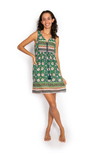 Jaipur Dress Short - Teal Flower Block Print* - OM Designs - Splash Swimwear  - dress, May23, new arrivals, new clothing, new womens, OM Designs, women clothing - Splash Swimwear 