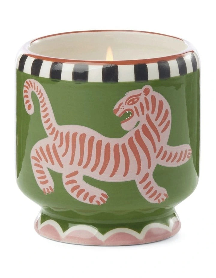 Adopo Tiger Ceramic Candle 8oz - Black Cedar & Fig