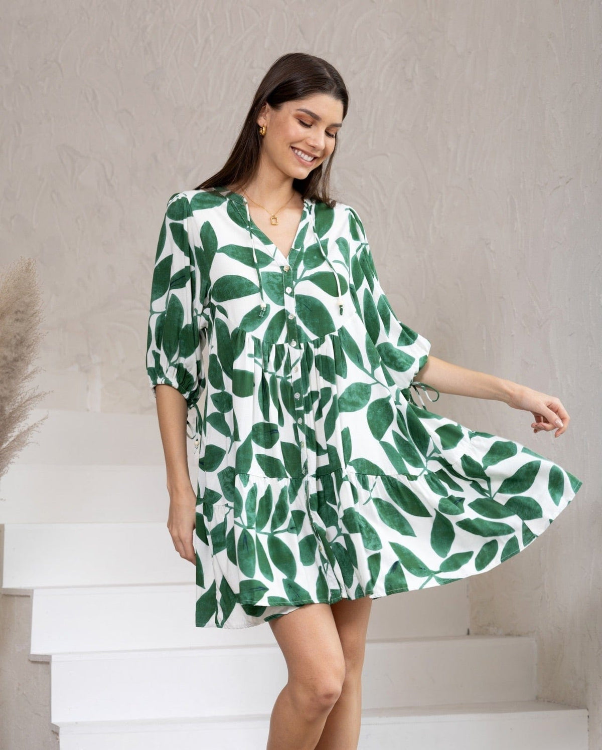 Green Leaf Babydoll Dress