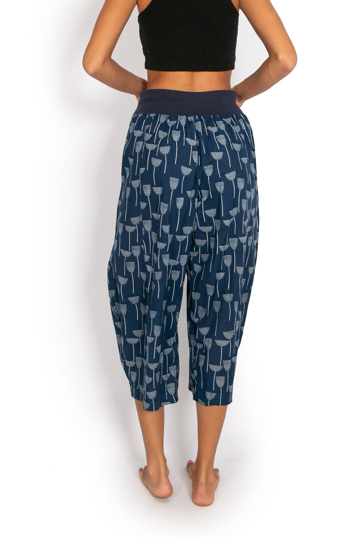 Yoga Pants - Navy Tulips - OM Designs - Splash Swimwear  - May23, new arrivals, new clothing, new womens, OM Designs, pants, women clothing - Splash Swimwear 