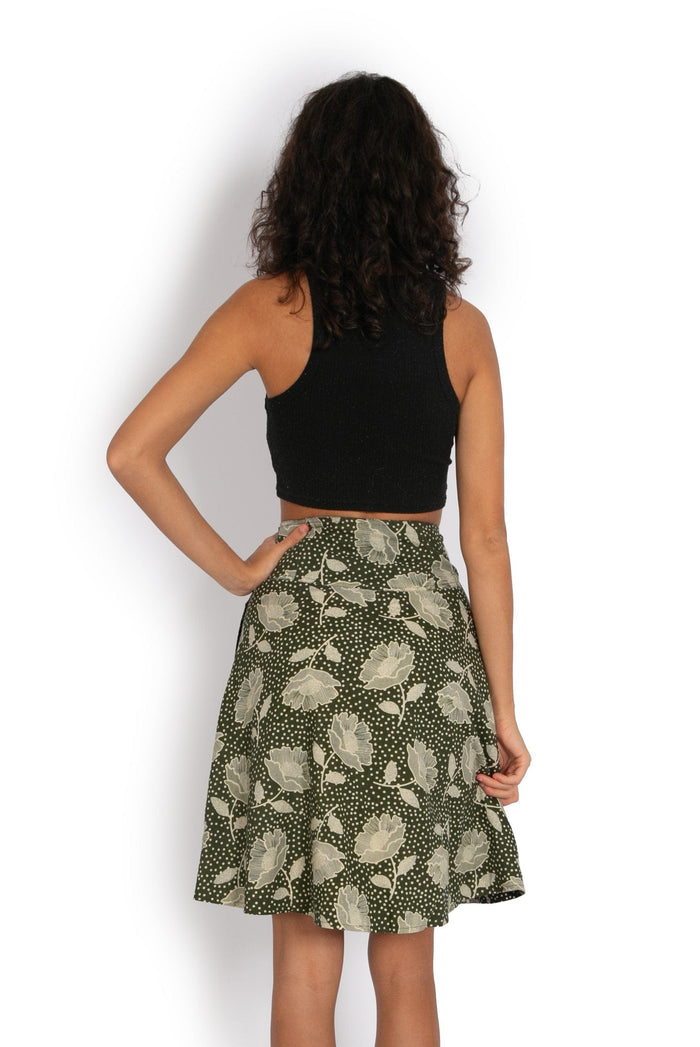 Camelon Skirt - Khaki Flower / Black Flower* - OM Designs - Splash Swimwear  - June23, OM Designs, skirts, Womens - Splash Swimwear 