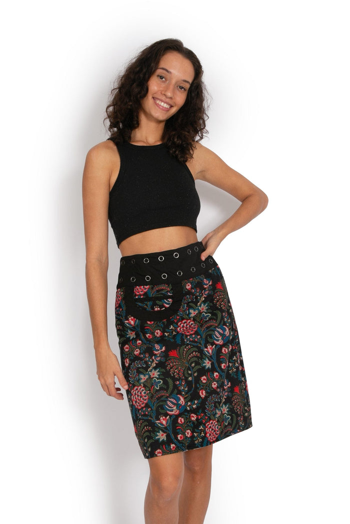 New Energy Reversible Skirt  - Khaki Flower / Jungle Black* - OM Designs - Splash Swimwear  - June23, OM Designs, skirts, Womens - Splash Swimwear 