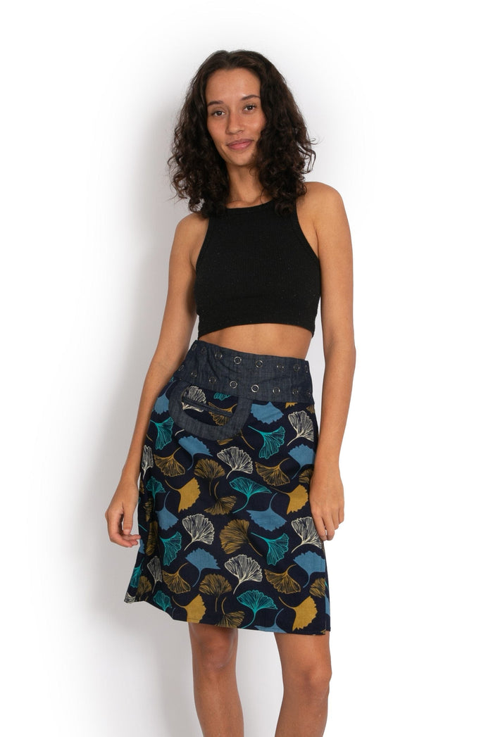 New Energy Reversible Skirt  - Navy Ginko Garden / Black Flower - OM Designs - Splash Swimwear  - June23, new arrivals, new womens, OM Designs, skirts - Splash Swimwear 