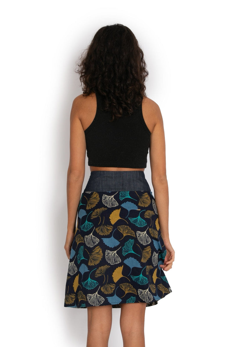 New Energy Reversible Skirt  - Navy Ginko Garden / Black Flower* - OM Designs - Splash Swimwear  - June23, OM Designs, skirts, Womens - Splash Swimwear 