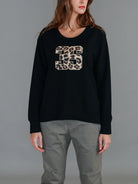 3rd Story 3rd Story Carina 3S Leopard Logo Sweatshirt 1610-2107 3rd Story Carina 3S Leopard Logo Sweatshirt Splash Swimwear Clothing Top Black / S