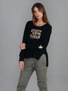 3rd Story 3rd Story Carina 3S Leopard Logo Sweatshirt 1610-2107 3rd Story Carina 3S Leopard Logo Sweatshirt Splash Swimwear Clothing Top Black / S