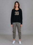 3rd Story 3rd Story Carina 3S Leopard Logo Sweatshirt 1610-2107 3rd Story Carina 3S Leopard Logo Sweatshirt Splash Swimwear Clothing Top Black / S
