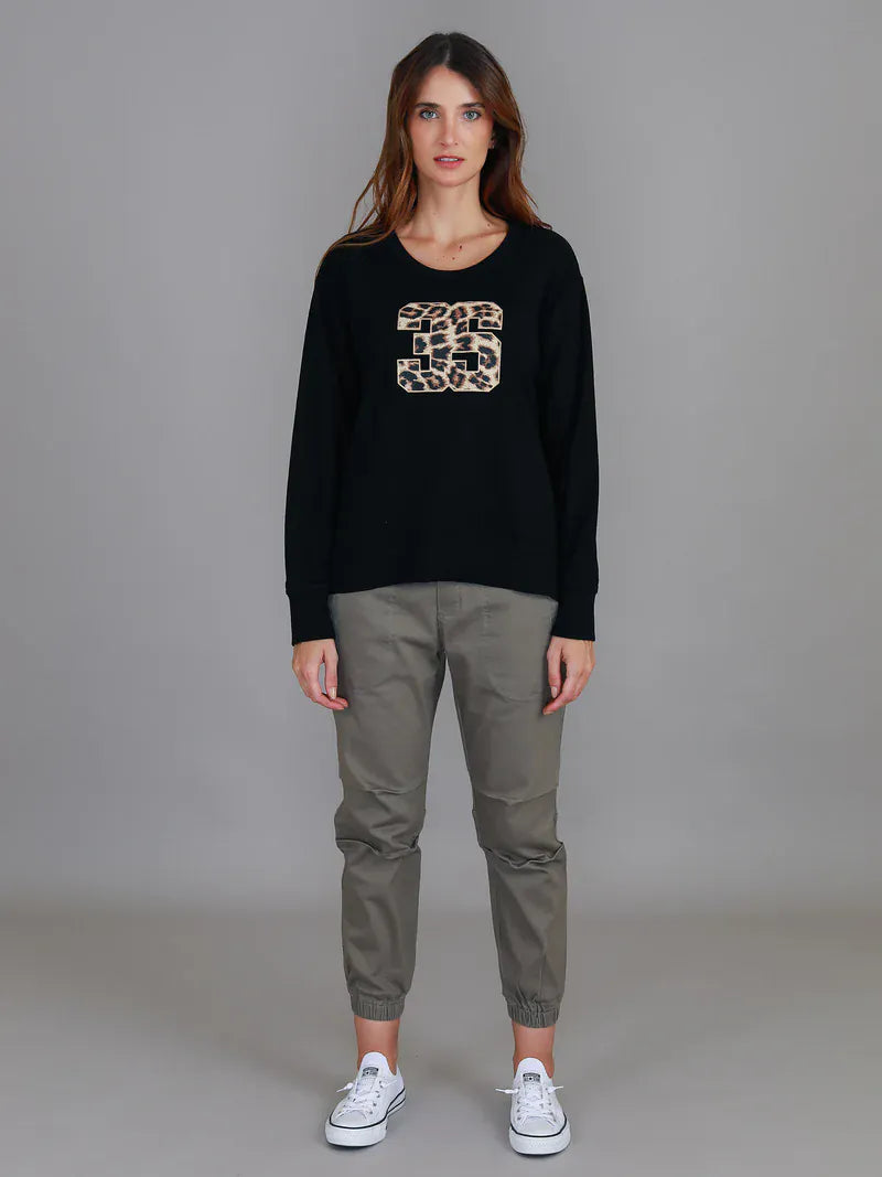 3rd Story 3rd Story Carina 3S Leopard Logo Sweatshirt 1610-2107 3rd Story Carina 3S Leopard Logo Sweatshirt Splash Swimwear Clothing Top Black / S