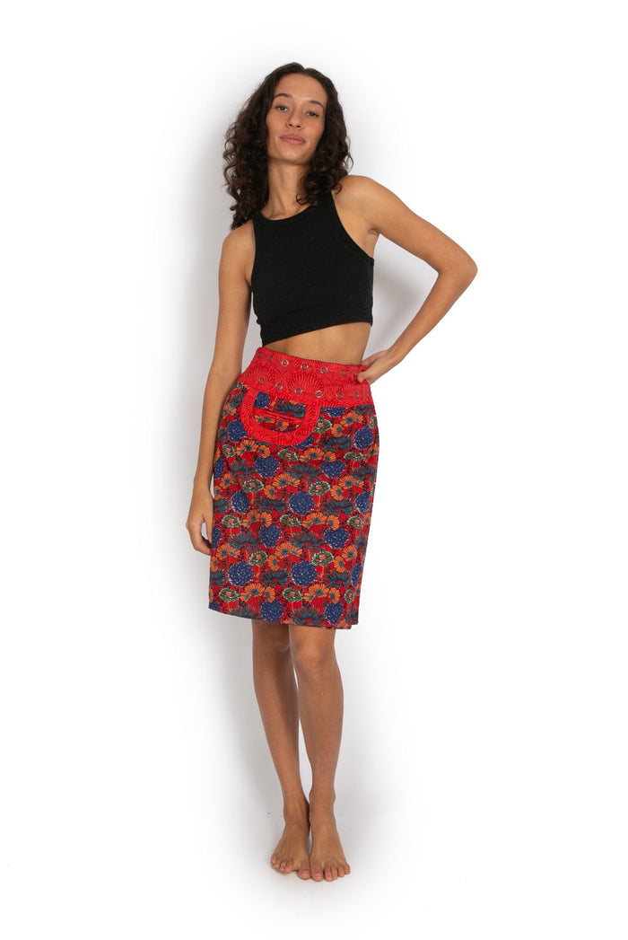 New Energy Reversible Skirt  - Navy Tulips / Red Secret Garden - OM Designs - Splash Swimwear  - June23, new arrivals, new womens, OM Designs, skirts - Splash Swimwear 
