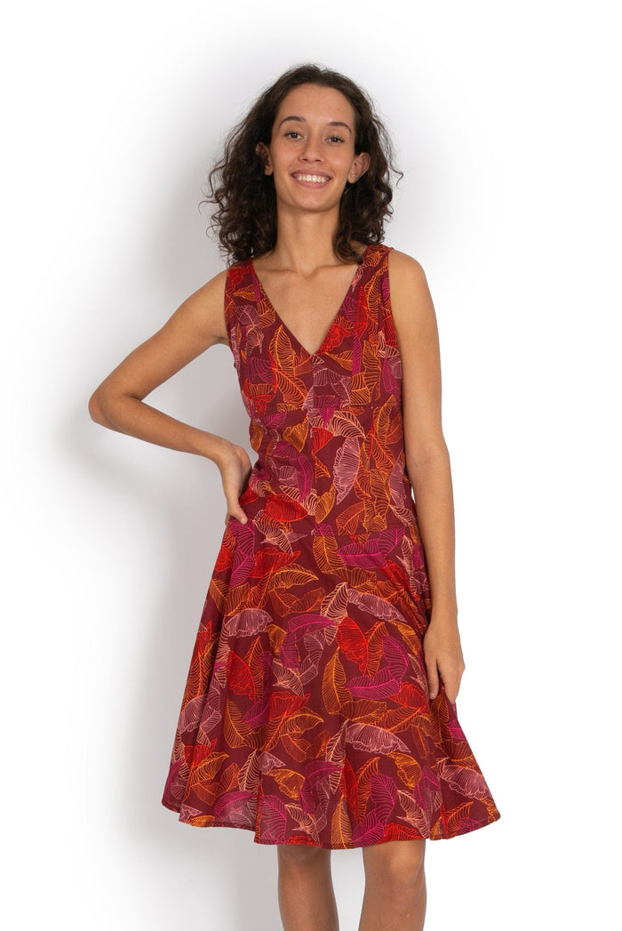Rajnandani Dress - Burgundy Leaf* - OM Designs - Splash Swimwear  - Dresses, June23, OM Designs - Splash Swimwear 