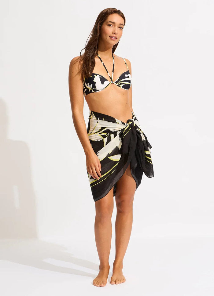 Birds Of Paradise Sarong - Black - Seafolly - Splash Swimwear  - new accessories, new arrivals, Nov 23, Sarongs, Seafolly, women clothing - Splash Swimwear 