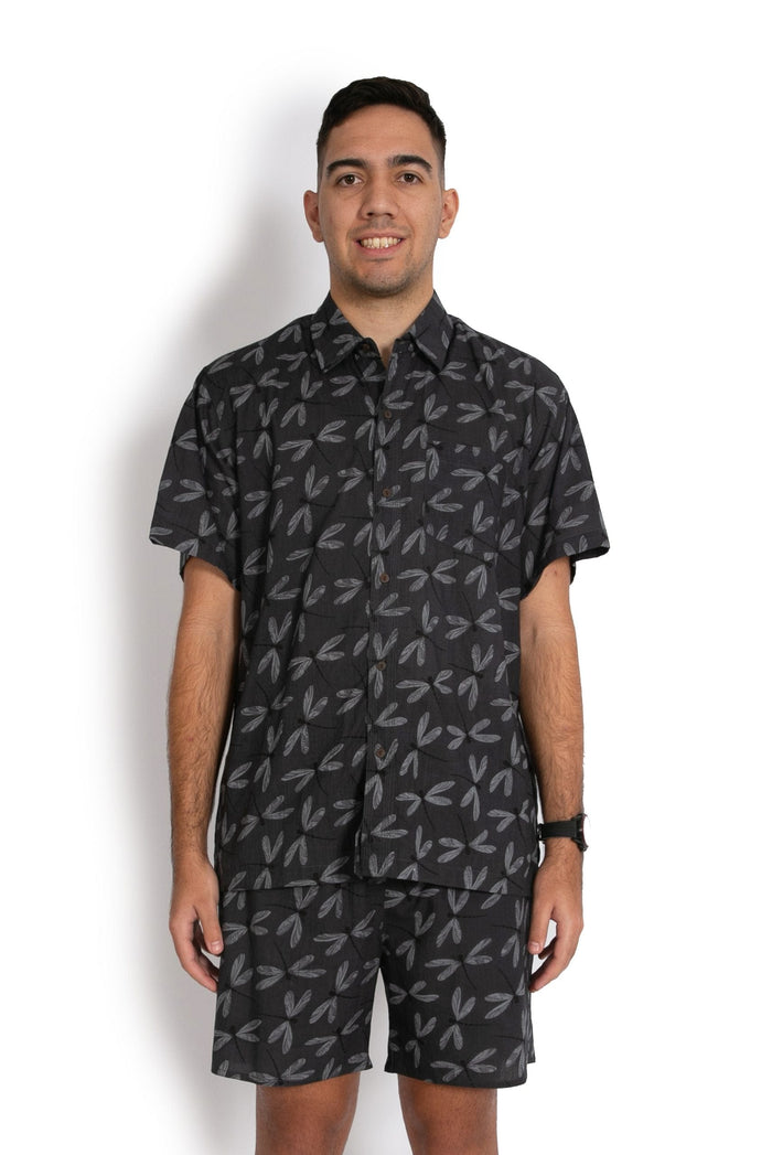 Men's Cotton Shirt - Dragonfly Grey - OM Designs - Splash Swimwear  - June23, mens, mens clothing', mens shirts, new clothing, new mens, OM Designs - Splash Swimwear 