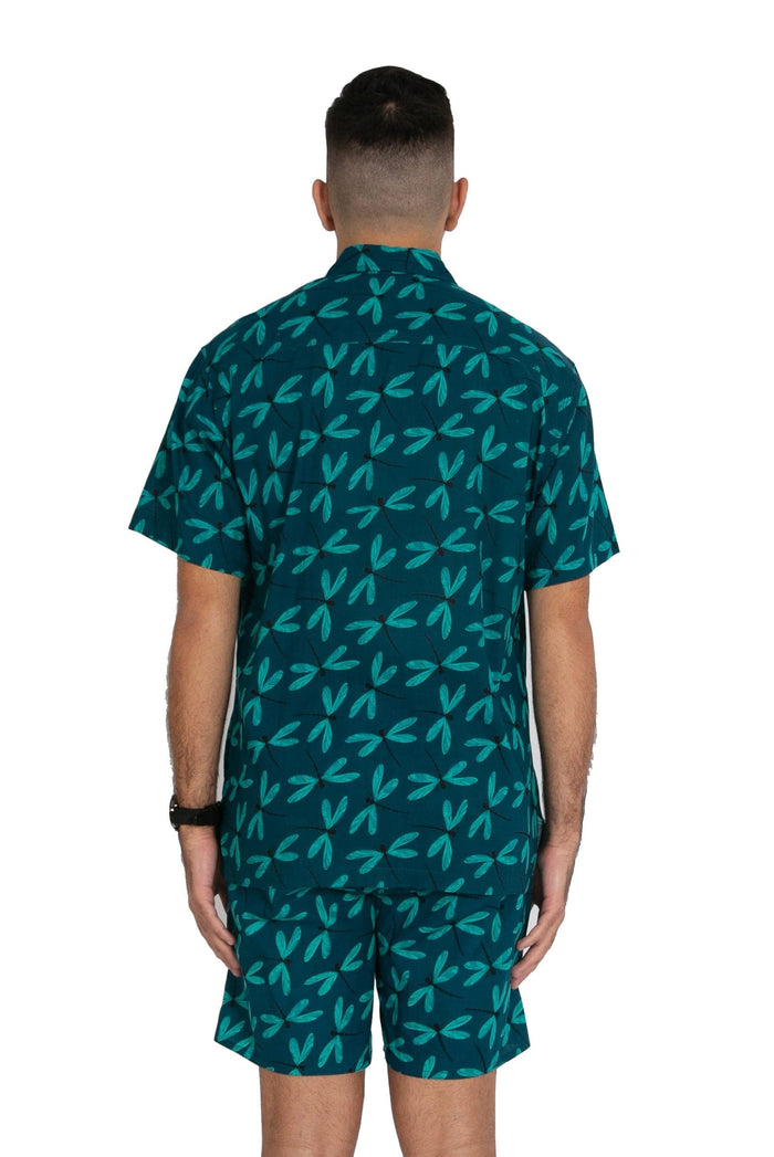 Men's Cotton Shirt - Dragonfly Blue - OM Designs - Splash Swimwear  - June23, mens, mens clothing', mens shirts, new clothing, new mens, OM Designs - Splash Swimwear 