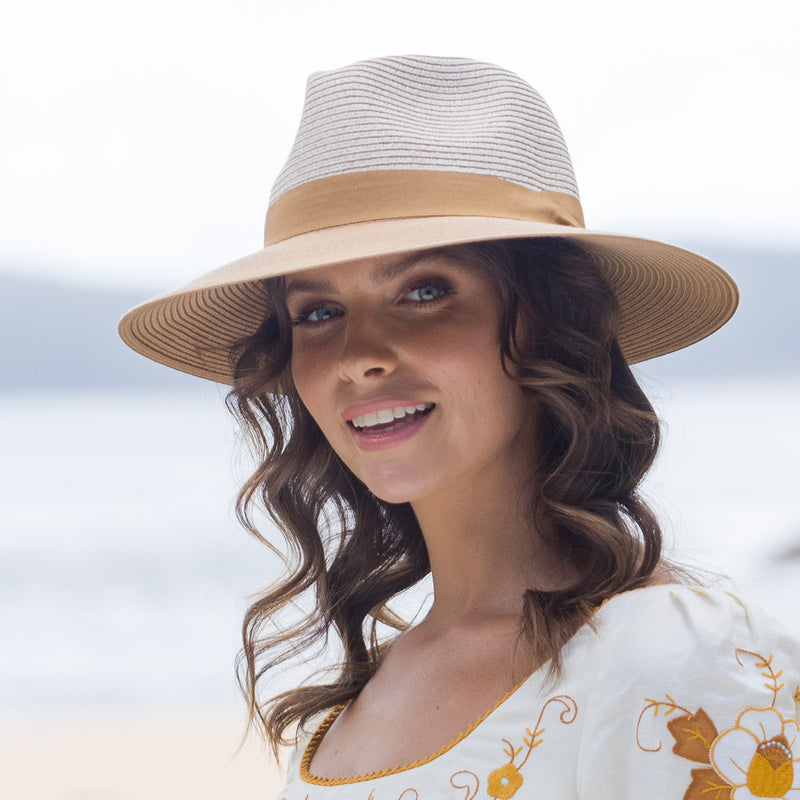 Tina M Maui Fedora - Mix Camel/ Camel - Rigon Headwear - Splash Swimwear  - hats, Mar24, new accessories, new arrivals, rigon, rigon headwear, Tina M - Splash Swimwear 
