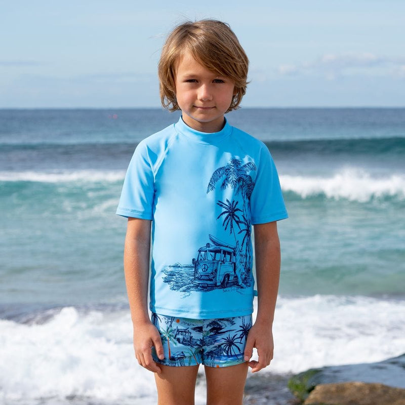 Boys Vintage Surf Short Sleeve Rashvest - Vintage Blue - Salty Ink - Splash Swimwear  - boys 0-7, boys 8-14, Jul23, new arrivals, new boys, new swim, salty ink - Splash Swimwear 