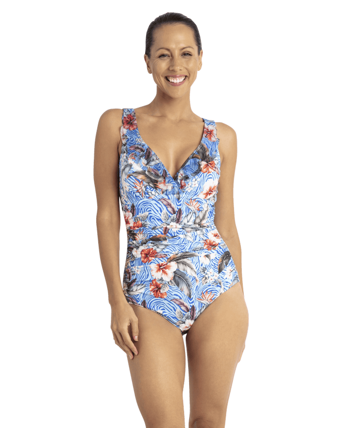 Africa Multi Fit Mesh Frill One Piece - Sky - Jantzen - Splash Swimwear  - jantzen, Oct23, One Pieces, Womens, womens swim - Splash Swimwear 