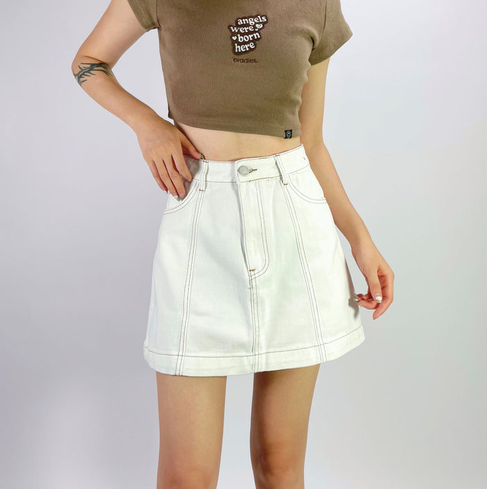 Denim A Line Mini Skirt - White