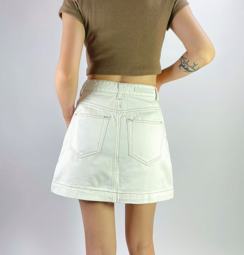 Denim A Line Mini Skirt - White