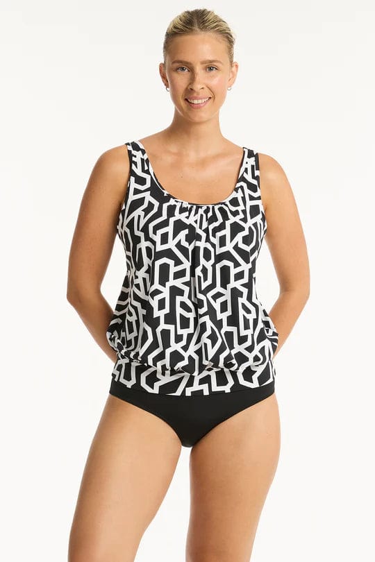 Deco Blouson Tank Multifit Singlet - Black - Sea Level - Splash Swimwear  - blouson, Oct23, tankini tops, Women Singlets, Womens, womens singlets, womens swim - Splash Swimwear 