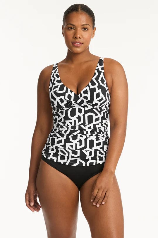 Deco Cross Front Multifit Singlet Top - Black - Sea Level - Splash Swimwear  - d-g, June23, Tankini, tankini tops, Womens, womens swim - Splash Swimwear 