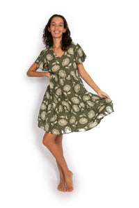 Ava Dress - Khaki Flower - OM Designs - Splash Swimwear  - dress, Feb22, new womens, OM Designs, women clothing - Splash Swimwear 