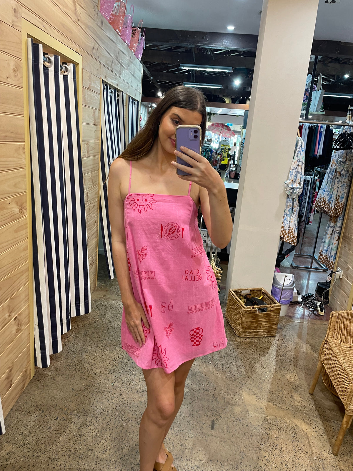 Ciao Bella Linen Mini Dress - Pink/ Red - By Frankie - Splash Swimwear  - By Frankie, Dresses, Jan24, Womens - Splash Swimwear 