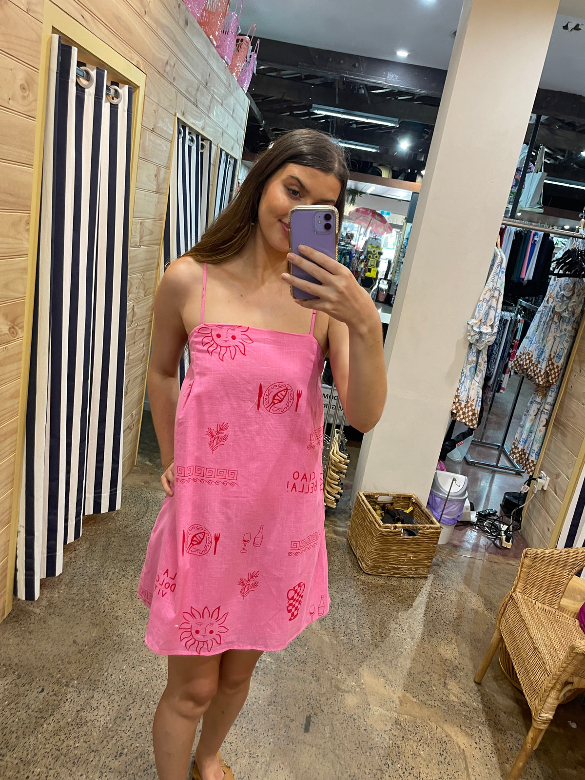 Ciao Bella Linen Mini Dress - Pink/ Red - By Frankie - Splash Swimwear  - By Frankie, Dresses, Jan24, new arrivals, new clothing, new women - Splash Swimwear 