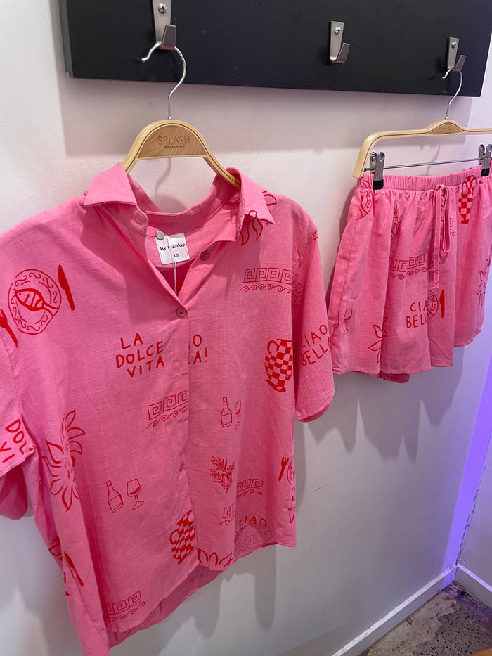 Ciao Bella Linen Shirt - Pink/ Red - By Frankie - Splash Swimwear  - By Frankie, Jan24, new arrivals, new clothing, new women, Shorts - Splash Swimwear 