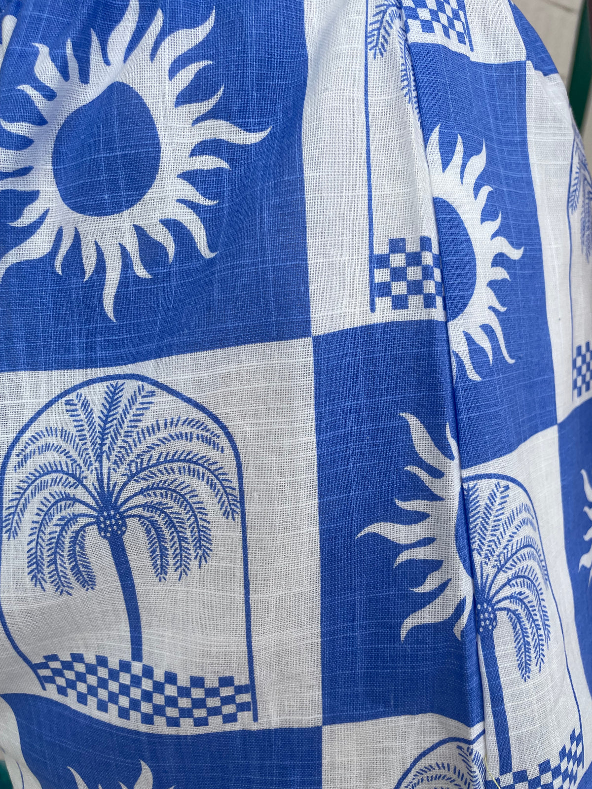 Sun Palm Checkers Linen Scarf Short Set - White/Blue - By Frankie - Splash Swimwear  - By Frankie, Mar24, new arrivals, new clothing, new women, Shorts, women clothing, womens shorts, womens top - Splash Swimwear 