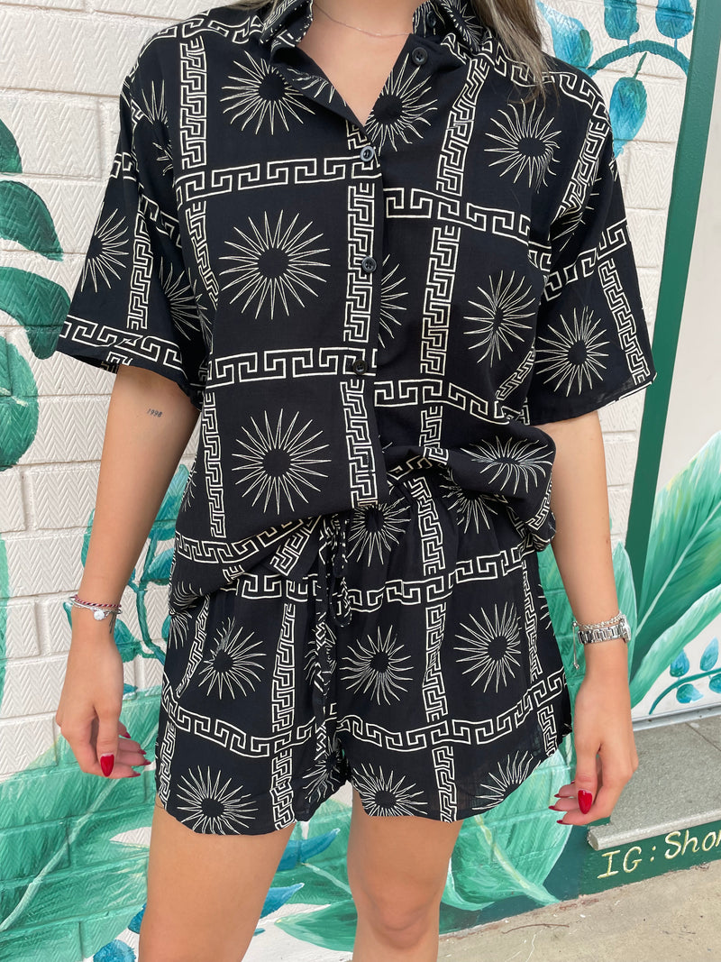 Sun Greek Linen Short - Black/Tan - By Frankie - Splash Swimwear  - By Frankie, Mar24, new arrivals, new clothing, new women, Shorts, women clothing - Splash Swimwear 