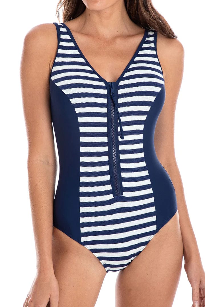 Portsea V Zipper One Piece Swimsuit - TOGS - Splash Swimwear  - new arrivals, new swim, Oct23, one piece, One Pieces, togs - Splash Swimwear 