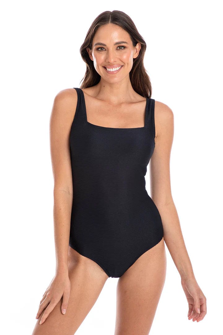 Black Textured Square One Piece Swimsuit - TOGS - Splash Swimwear  - Oct23, One Pieces, square neck, togs, Womens - Splash Swimwear 