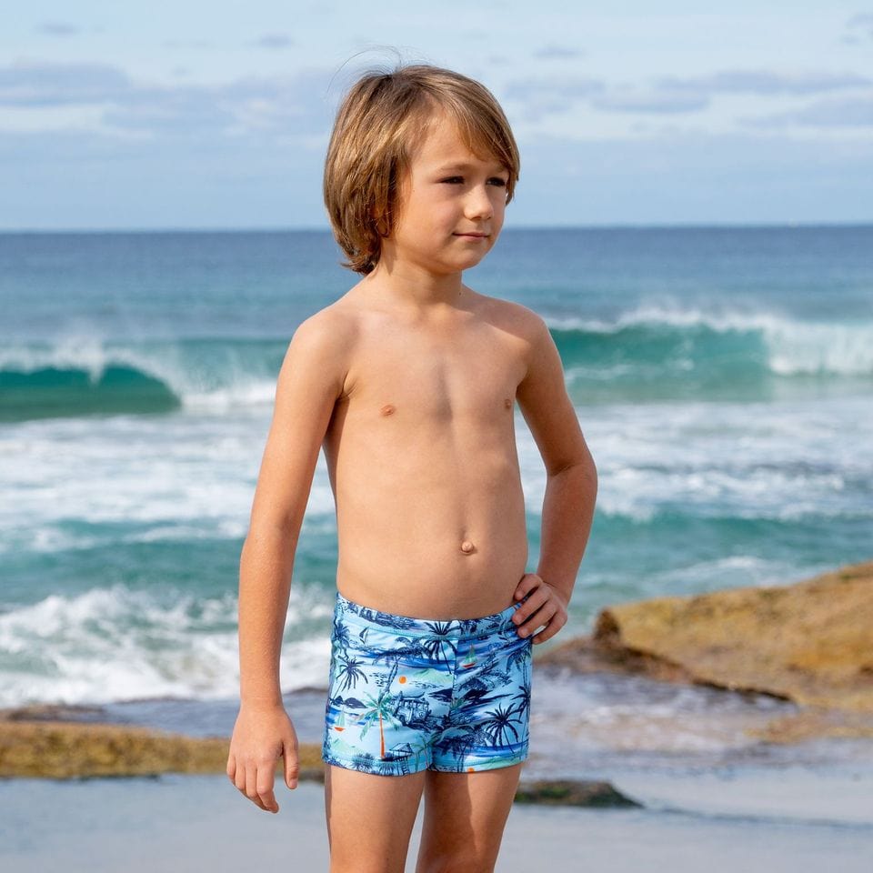 Boys Tiki Euroleg - Vintage Blue - Salty Ink - Splash Swimwear  - boys, boys 00-7, Jul23, kids, salty ink - Splash Swimwear 