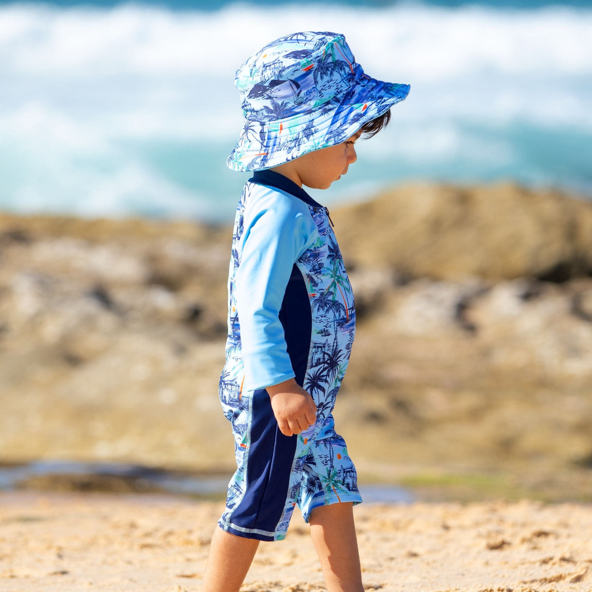 Boys Vintage Surf Onesie - Vintage Blue - Salty Ink - Splash Swimwear  - boys, boys 00-7, Jul23, kids, salty ink - Splash Swimwear 