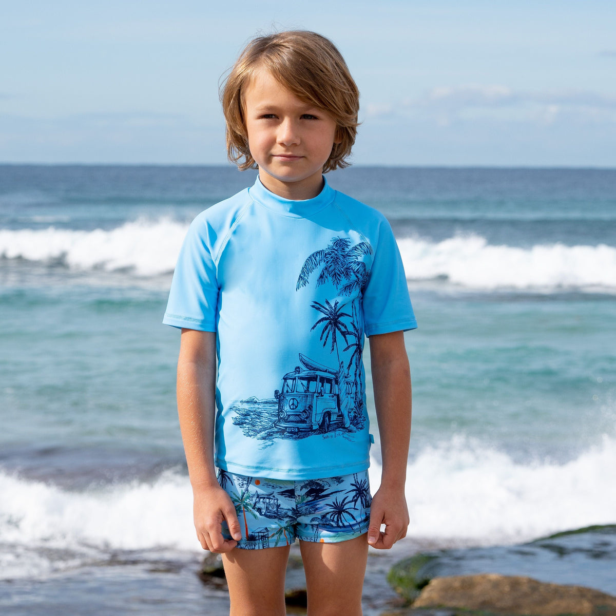 Boys Vintage Surf Short Sleeve Rashvest - Vintage Blue - Salty Ink - Splash Swimwear  - boys, boys 00-7, Boys 8 - 16, Jul23, kids, salty ink - Splash Swimwear 