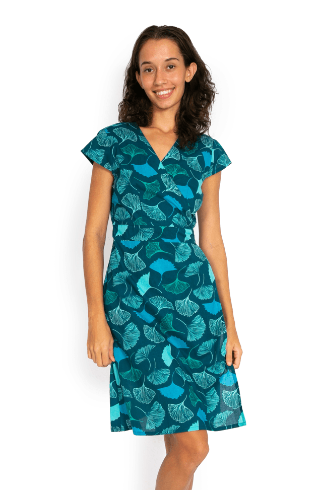 Rose Wrap Dress - Turquoise Ginko Garden* - OM Designs - Splash Swimwear  - dresses, May23, OM Designs, Womens, womens clothing - Splash Swimwear 