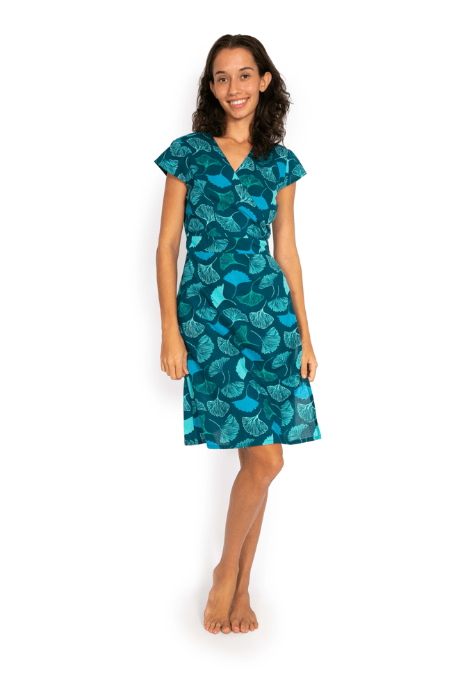 Rose Wrap Dress - Turquoise Ginko Garden* - OM Designs - Splash Swimwear  - dresses, May23, OM Designs, Womens, womens clothing - Splash Swimwear 