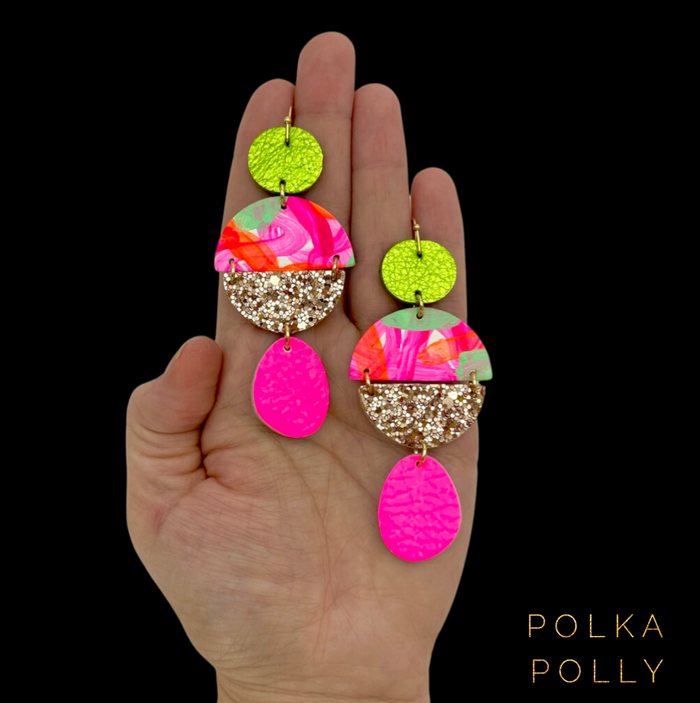Polka Polly Divinity - Fluro Pink Mint - Polka Polly - Splash Swimwear  - Apr24, earrings, polka polly - Splash Swimwear 