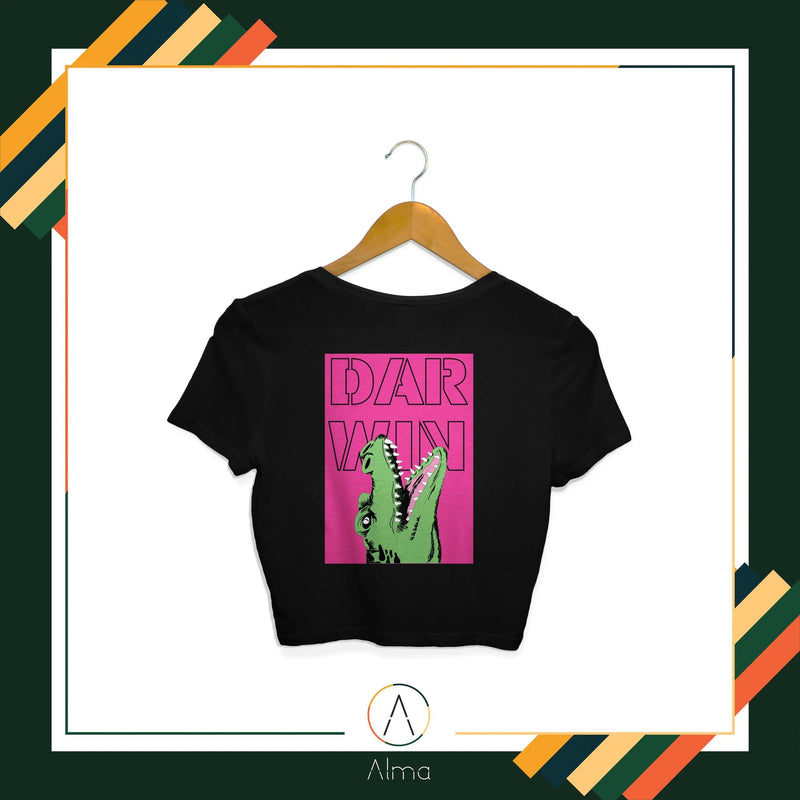 Alma T-shirt Jumping Crocodile Black Crop Top