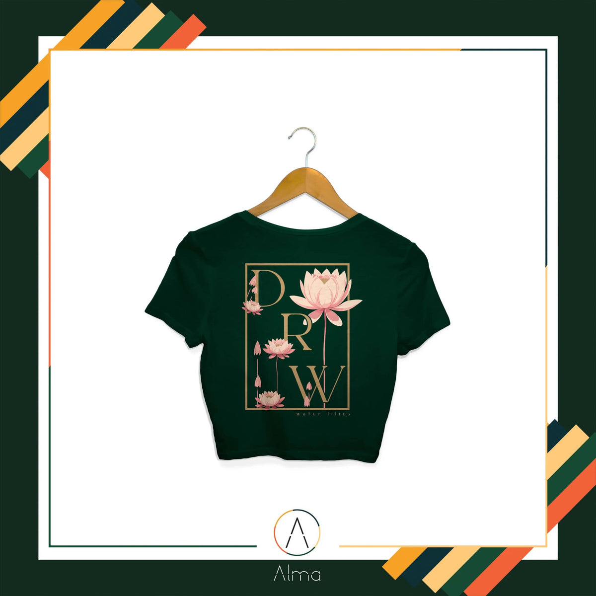 Alma T-shirt Water Lilies Green Crop Top