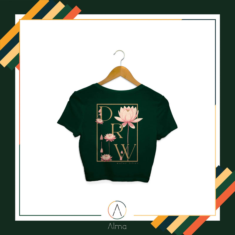 Alma T-shirt Water Lilies Green Crop Top