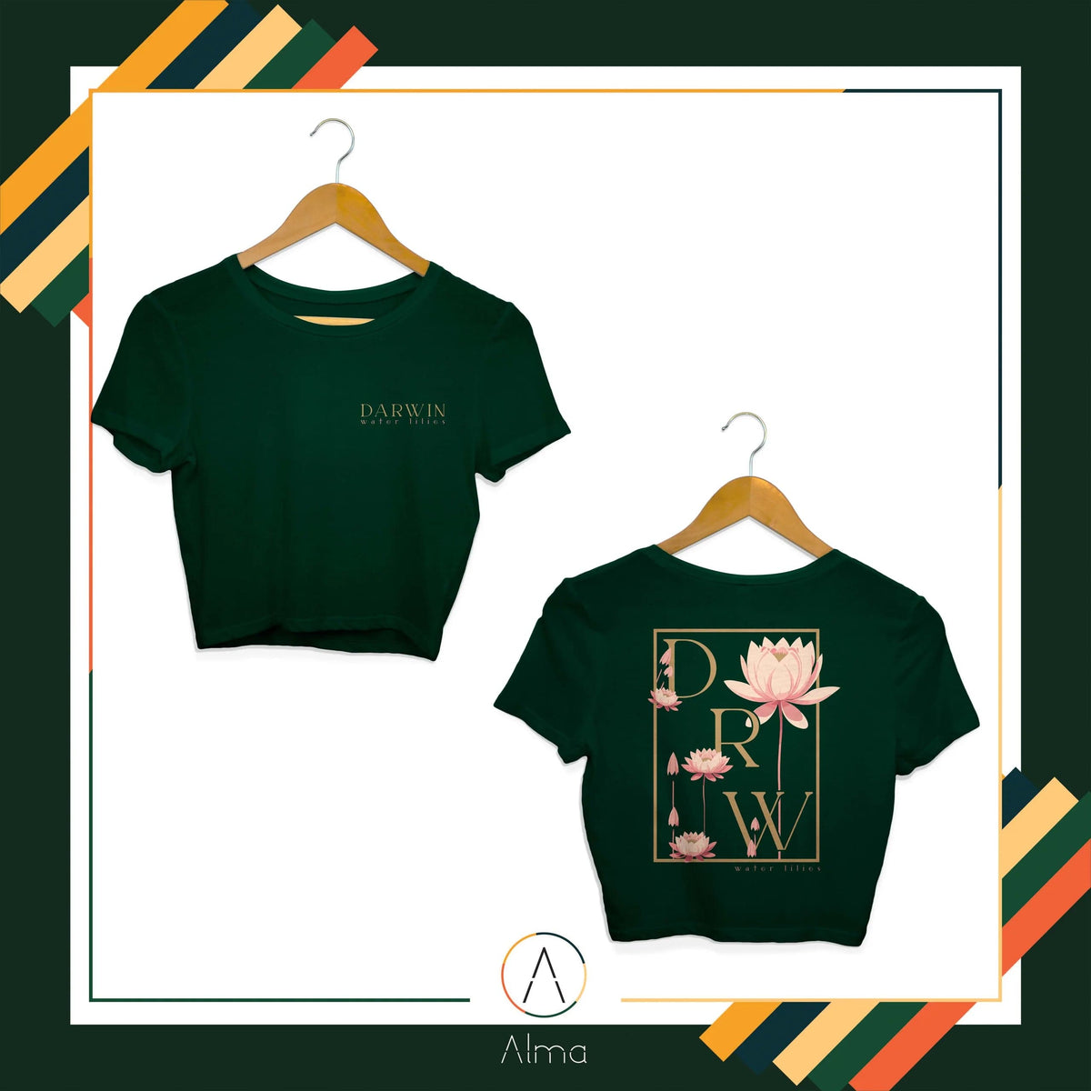 Alma T-shirt Water Lilies Green Crop Top