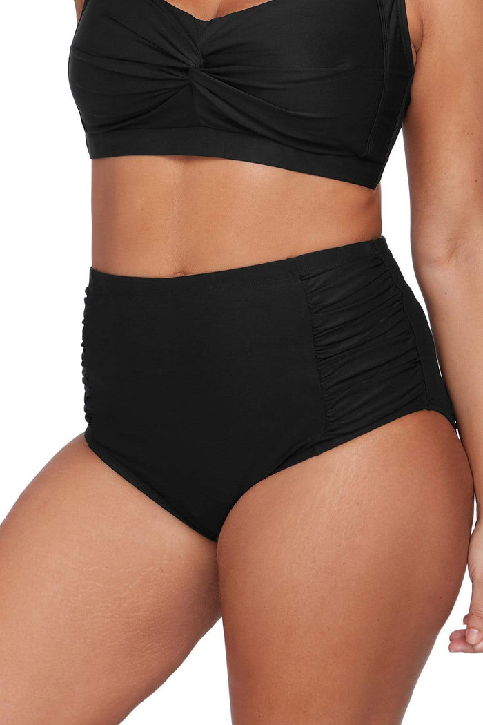 Hues Rouched Side High Waist Pant - Artesands - Splash Swimwear  - artesands, bikini bottoms, sept21, Womens, womens swim - Splash Swimwear 