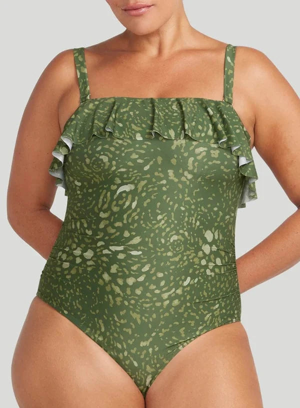Artesands Vellichore Vermeer Frill Bandeau One Piece - Olive Vellichore Vermeer Frill Bandeau One Piece - Olive Splash Swimwear