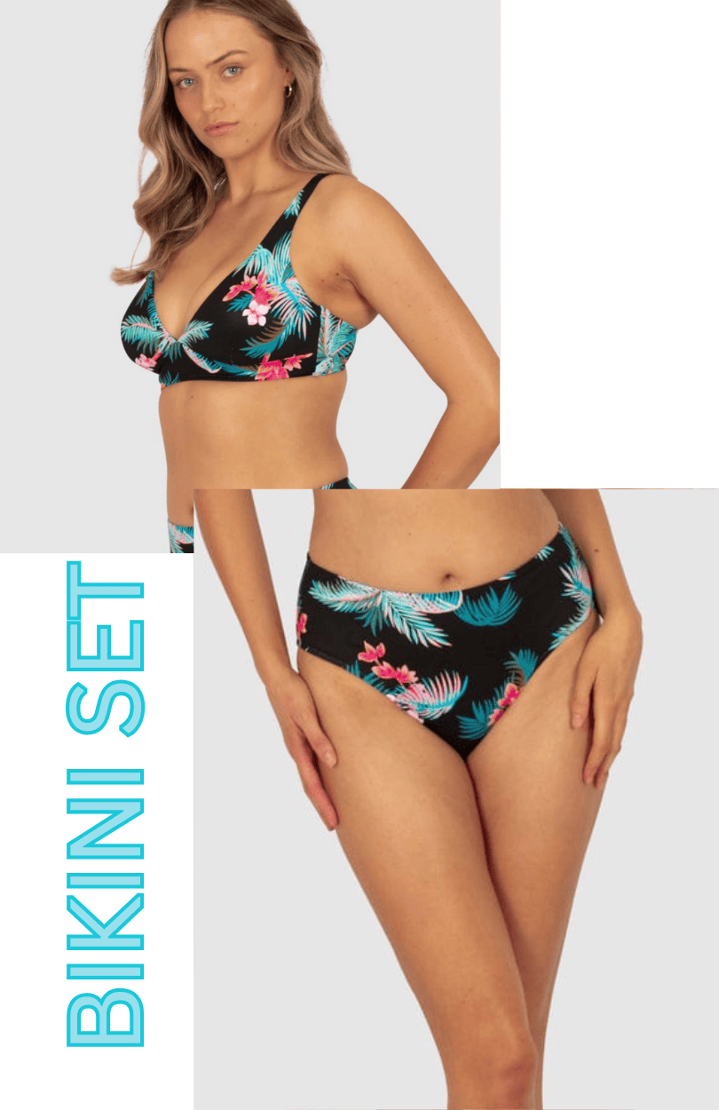Baku Baku Amalfi Long Line Bra & Mid Pant Bikini Set - Black Baku Amalfi Long Line Bra & Mid Pant Bikini Set - Black Splash Swimwear Bikini Set