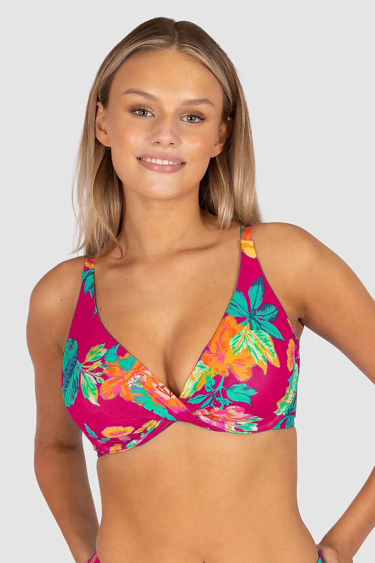 Baku Baku Cala Luna F Cup Wrap Bikini Bra Top - Raspberry Cala Luna F Cup Tri | Baku Splash Swimwear Bikini Tops
