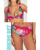 Baku Baku Cala Luna F Cup Wrap Bra & Mid Pant Bikini Set - Raspberry Baku Cala Luna F Cup Wrap Bra & Mid Pant Bikini Set - Raspberry Splash Swimwear Bikini Set